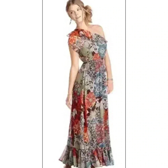 Boho American Rag One Shoulder Floral print Maxi dress size S sleeveless EUC - Picture 7 of 8
